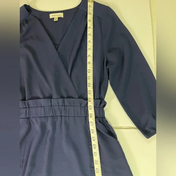 Monteau Los Angeles Women’s Blue V-Neck Long Sleeve Knee Length Dress Size Large - Picture 8 of 10